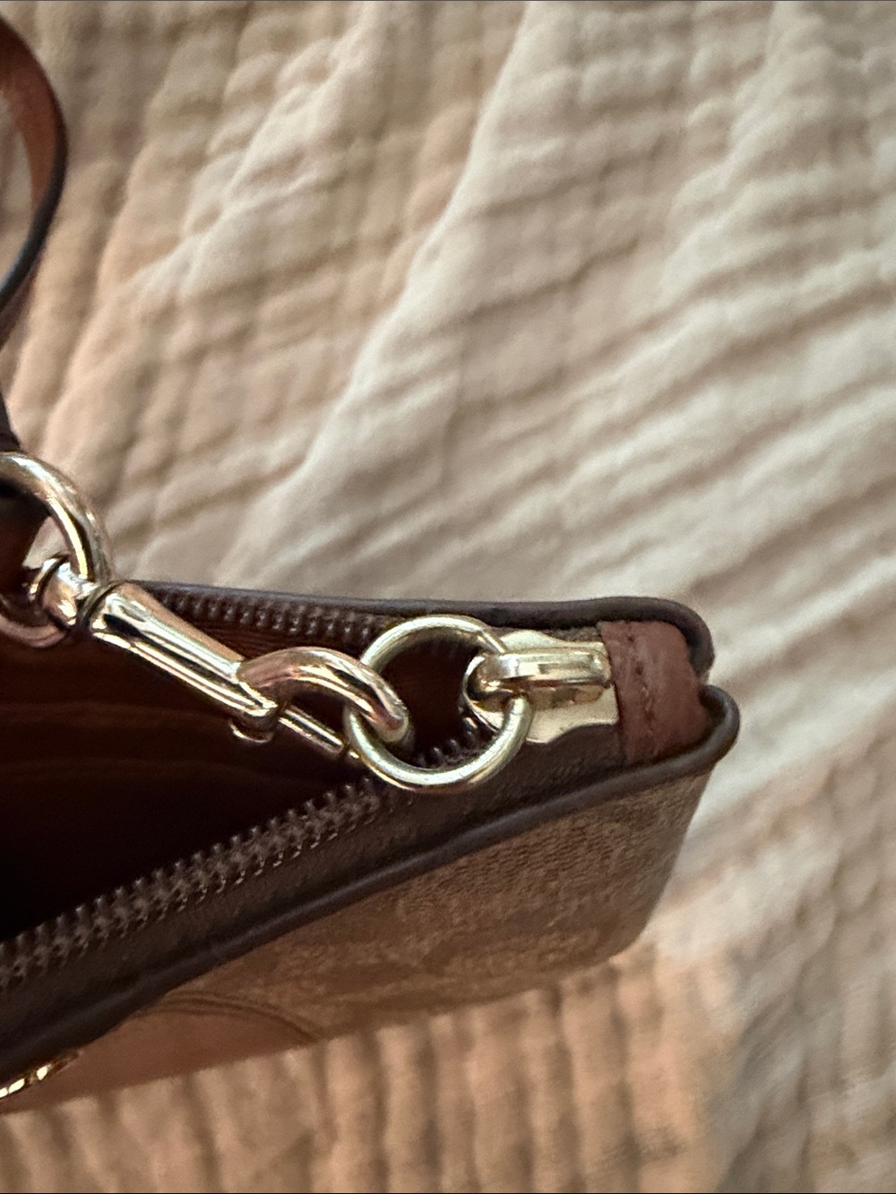 Coach Brown Signature Canvas Wristlet with Leather Stripe - Picture 4 of 4